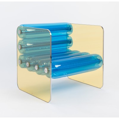 Fauteuil design MW01 "SUN" - Assise en TPU bleu - Verre jaune