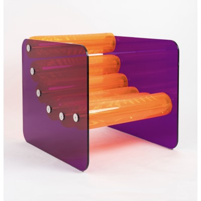 Armchair MW02 "POP" - Seat Orange- Glass - Handmade in France.