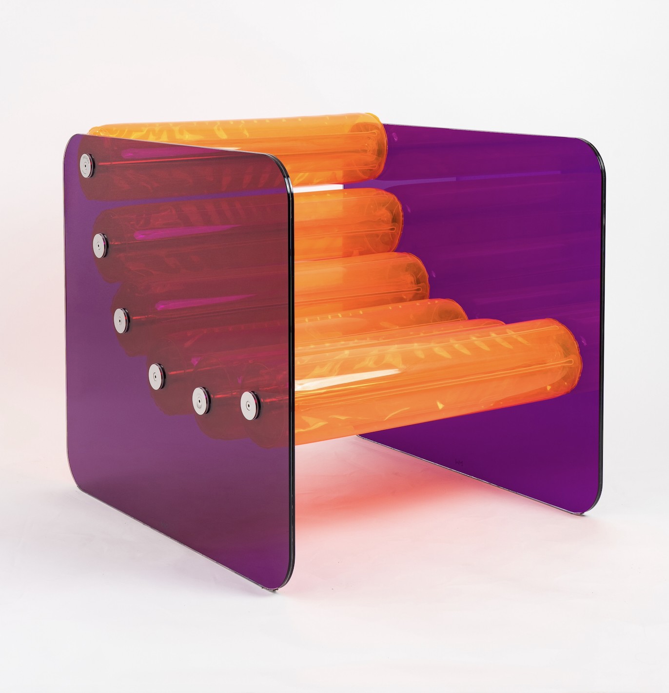 Fauteuil design MW02 "POP" en verre - Assise Orange - Fait main en France.