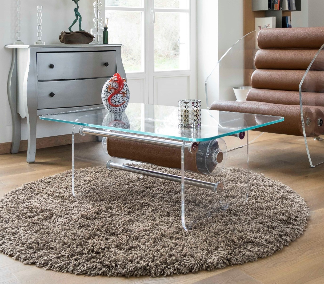 Handmade MW Design Table in Glass Made in France. By Olivier Santini.