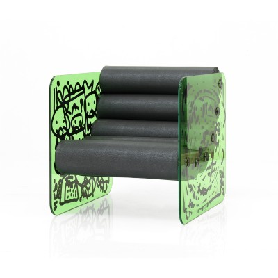 Design armchair limited edition MW02 X NEP "Interface(s)" in glass - foam seat - Printed glass. Design armchair limited edition MW02 X NEP "Interface(s)" in glass - foam seat - Printed glass.