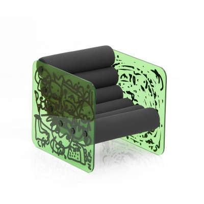 Design armchair limited edition MW02 X NEP "Interface(s)" in glass - foam seat - Printed glass.