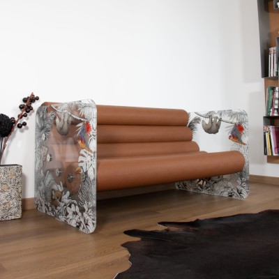 Canapé MW02 "Jungle" - Edition limitée - Assise en mousse marron - Fait main en France. Canapé MW02 "Jungle" - Edition limitée - Assise en mousse marron - Fait main en France.
