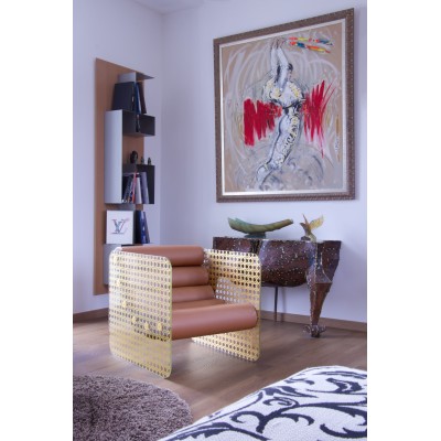Fauteuil MW02 "Cannage OR" - Édition Limitée - Assise mousse et cuir marron - Verre et feuille d'or Fauteuil MW02 "Cannage OR" - Édition Limitée - Assise mousse et cuir marron - Verre et feuille d'or