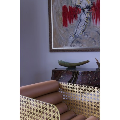 Fauteuil MW02 "Cannage OR" - Édition Limitée - Assise mousse et cuir marron - Verre et feuille d'or Fauteuil MW02 "Cannage OR" - Édition Limitée - Assise mousse et cuir marron - Verre et feuille d'or