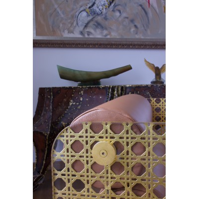 MW02 "Cannage Gold" Armchair - Limited Edition - Brown leather and foam seat - Glass and gold leaf MW02 "Cannage Gold" Armchair - Limited Edition - Brown leather and foam seat - Glass and gold leaf