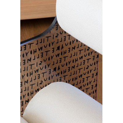 Limited edition design chair MW04 X Leah Kirsch "J'adore" in glass - Soshagro foam seat - Printed glass. Limited edition design chair MW04 X Leah Kirsch "J'adore" in glass - Soshagro foam seat - Printed glass.