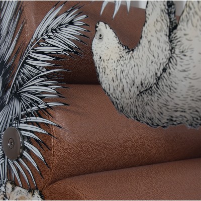 Fauteuil MW02 "Jungle" - Edition limitée - Assise en mousse marron - Fait main en France. Fauteuil MW02 "Jungle" - Edition limitée - Assise en mousse marron - Fait main en France.