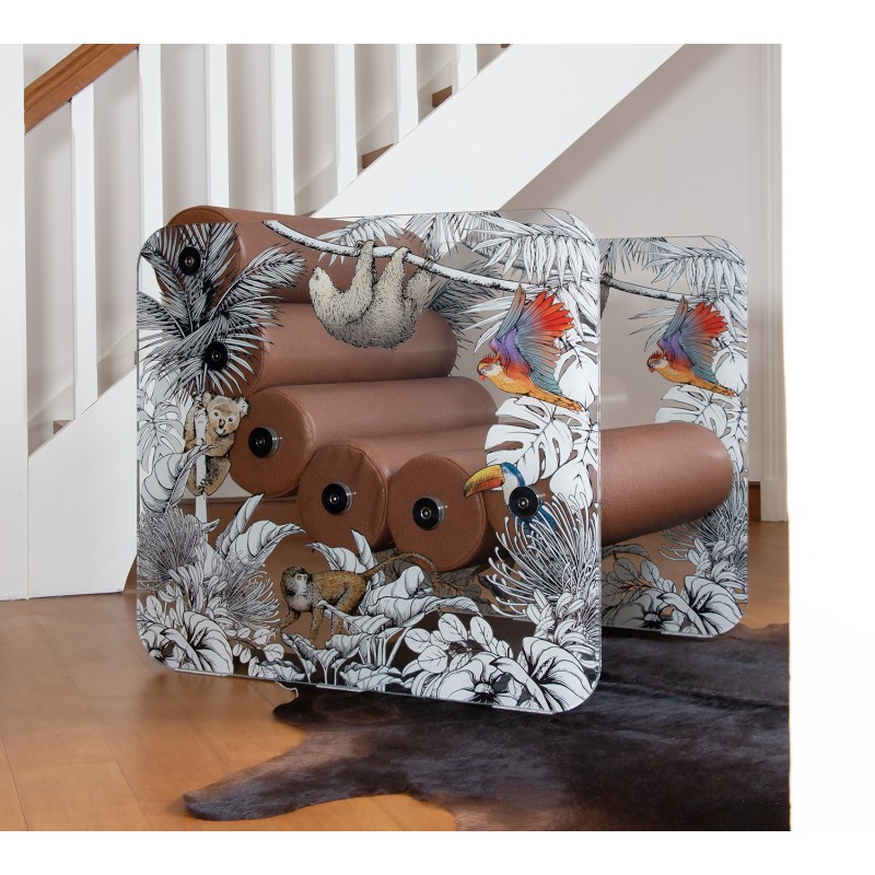 Fauteuil MW02 "Jungle" - Edition limitée - Assise en mousse marron - Fait main en France. Fauteuil MW02 "Jungle" - Edition limitée - Assise en mousse marron - Fait main en France.