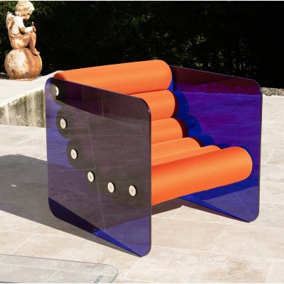 Armchair MW02 "POP" - Seat Orange- Glass - Handmade in France.