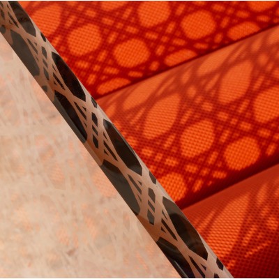MW02 Sessel, Schaumstoff "Cannage" in bronzenem Altuglas – Runner-Sitz in Orange MW02 Sessel, Schaumstoff "Cannage" in bronzenem Altuglas – Runner-Sitz in Orange