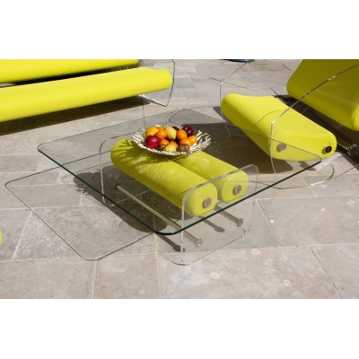 Handgemachter MW Design Tisch aus Glas in Frankreich. Von Olivier Santini.