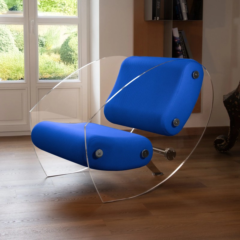 MW07 designer armchair in PMMA or tempered glass – Foam seat – Handmade in France.