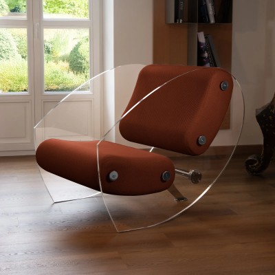 MW07 designer armchair in PMMA or tempered glass – Foam seat – Handmade in France.