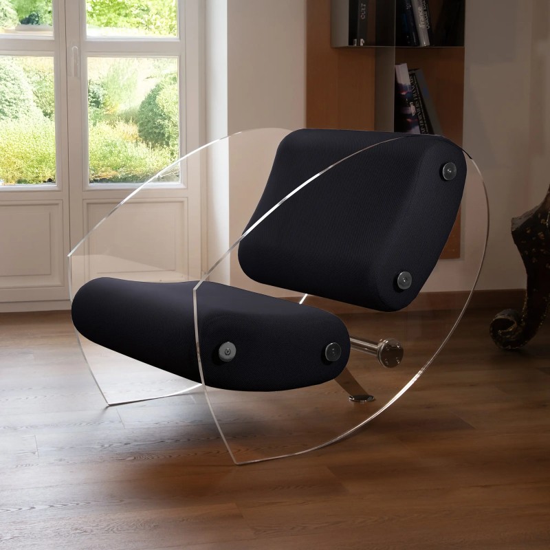 MW07 designer armchair in PMMA or tempered glass – Foam seat – Handmade in France.