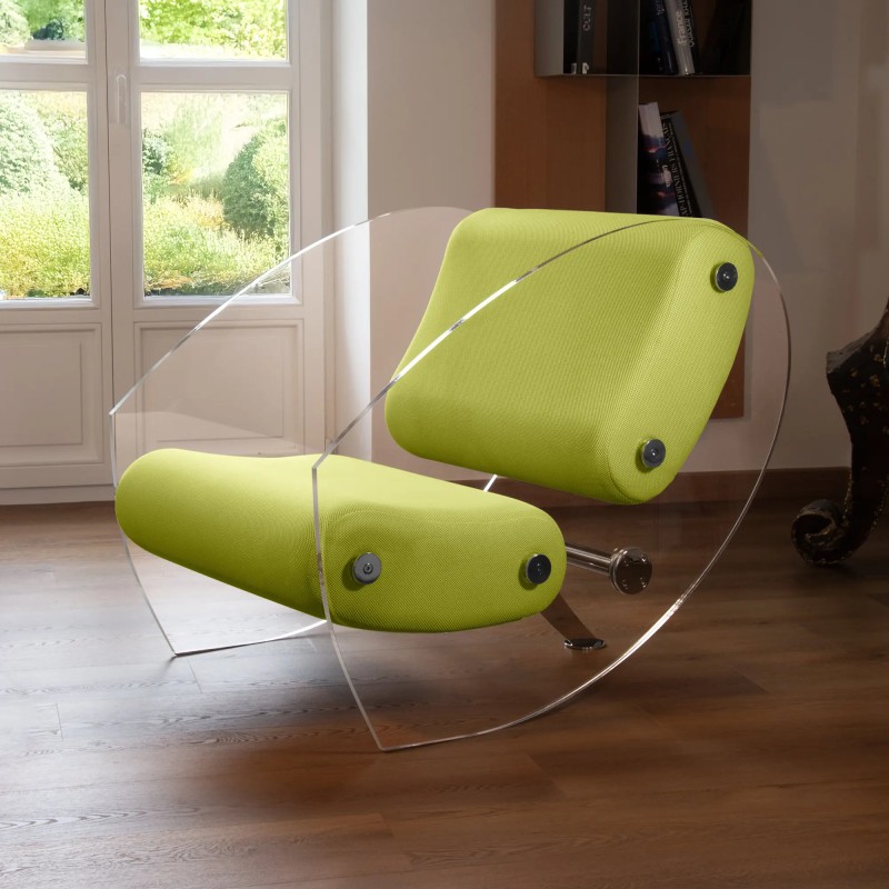 Fauteuil design MW07 en PMMA ou verre trempé – Assise en mousse – Fait main en France.