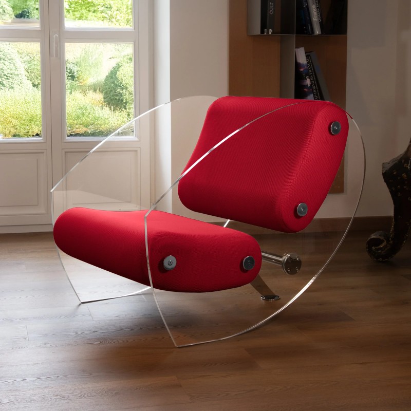 MW07 designer armchair in PMMA or tempered glass – Foam seat – Handmade in France.