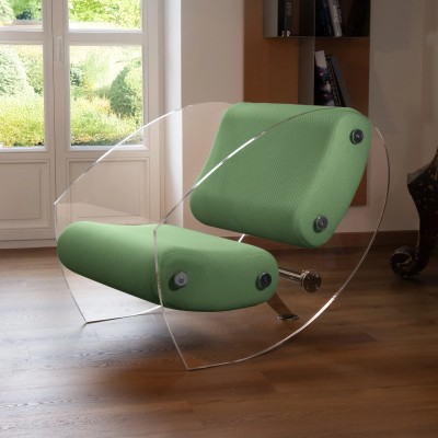 MW07 designer armchair in PMMA or tempered glass – Foam seat – Handmade in France.