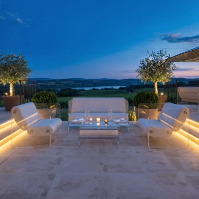 Canapé design MW08 en verre acrylique - Assise en mousse - Fait main en France.