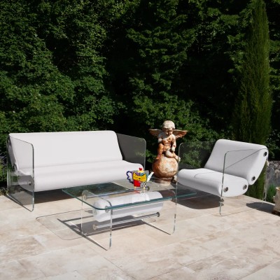 Fauteuil design MW08 en verre acrylique - Assise en mousse - Fait main en France.