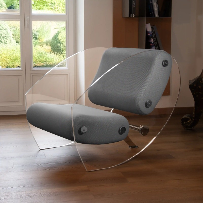 Fauteuil design MW07 en PMMA ou verre trempé – Assise en mousse – Fait main en France.