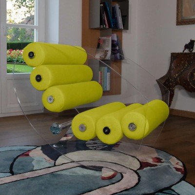 Design-Sessel MW07 R6 aus PMMA oder gehärtetem Glas – Schaumsitz – Handgefertigt in Frankreich.