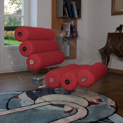 Fauteuil design MW07 R6 en PMMA ou verre trempé – Assise en mousse – Fait main en France.