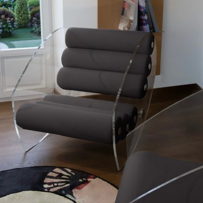 Fauteuil design MW07 R6 en PMMA ou verre trempé – Assise en mousse – Fait main en France.