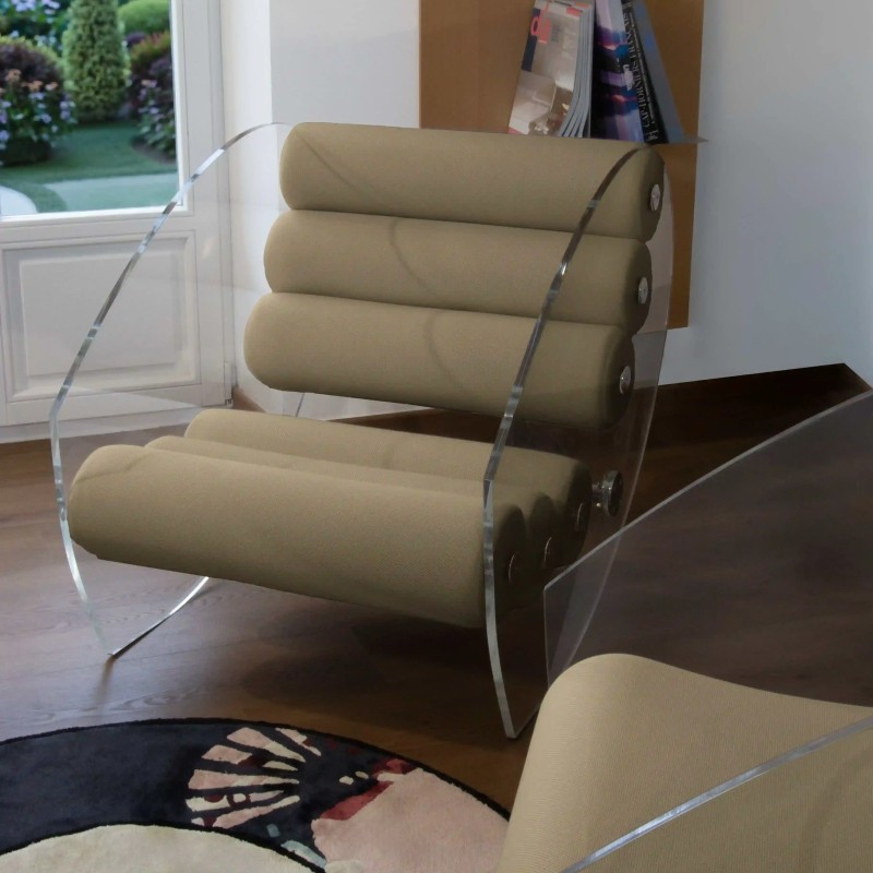 Design-Sessel MW07 R6 aus PMMA oder gehärtetem Glas – Schaumsitz – Handgefertigt in Frankreich.