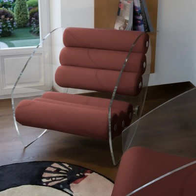 Fauteuil design MW07 R6 en PMMA ou verre trempé – Assise en mousse – Fait main en France.