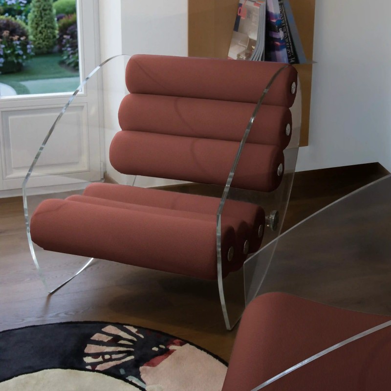 Fauteuil design MW07 R6 en PMMA ou verre trempé – Assise en mousse – Fait main en France.