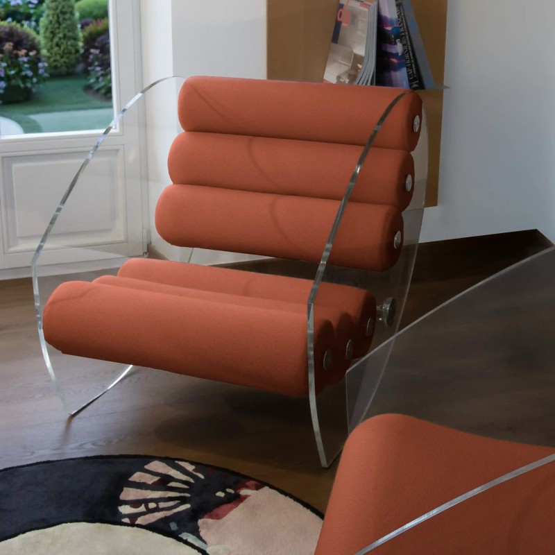 Fauteuil design MW07 R6 en PMMA ou verre trempé – Assise en mousse – Fait main en France.