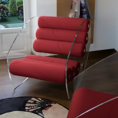 Fauteuil design MW07 R6 en PMMA ou verre trempé – Assise en mousse – Fait main en France.