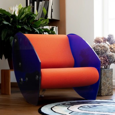 MW07 POP design armchair – Violet glass and terracotta seat
