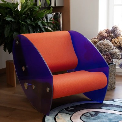 Design-Sessel MW07 POP – Violettes Glas und Terrakotta-Sitz