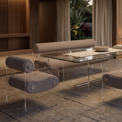 Banc design MW04 – Version 1 trou – Parois en PMMA coulé, assise en forme de haricot en mousse
