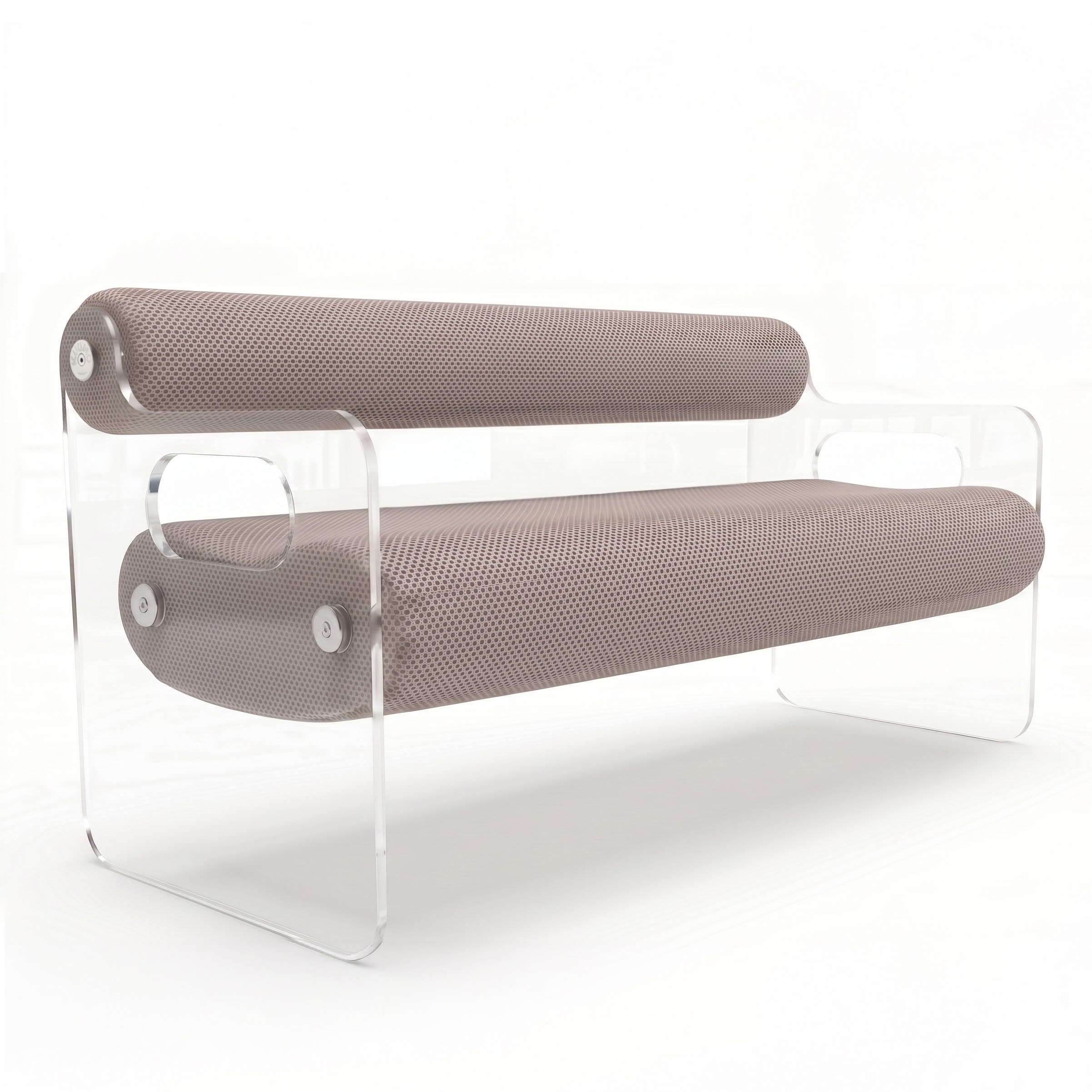 MW04 Designerbank – Version mit 1 Öffnung – Seitenteile aus gegossenem PMMA, bohnenförmige Sitzfläche aus Schaumstoff