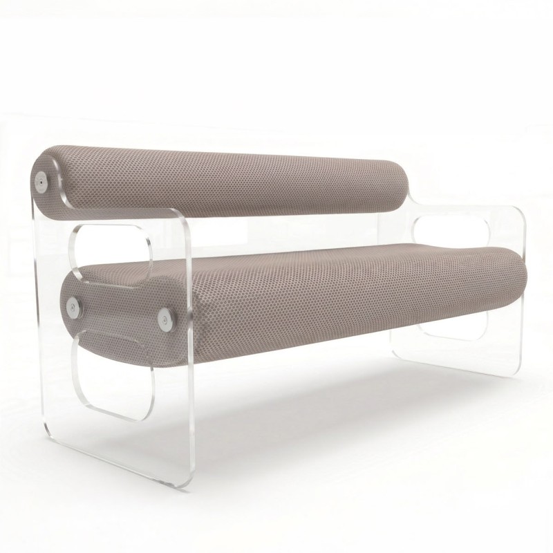 MW04 Designerbank – Version mit 2 Öffnungen – Seitenteile aus gegossenem PMMA, bohnenförmige Sitzfläche aus Schaumstoff