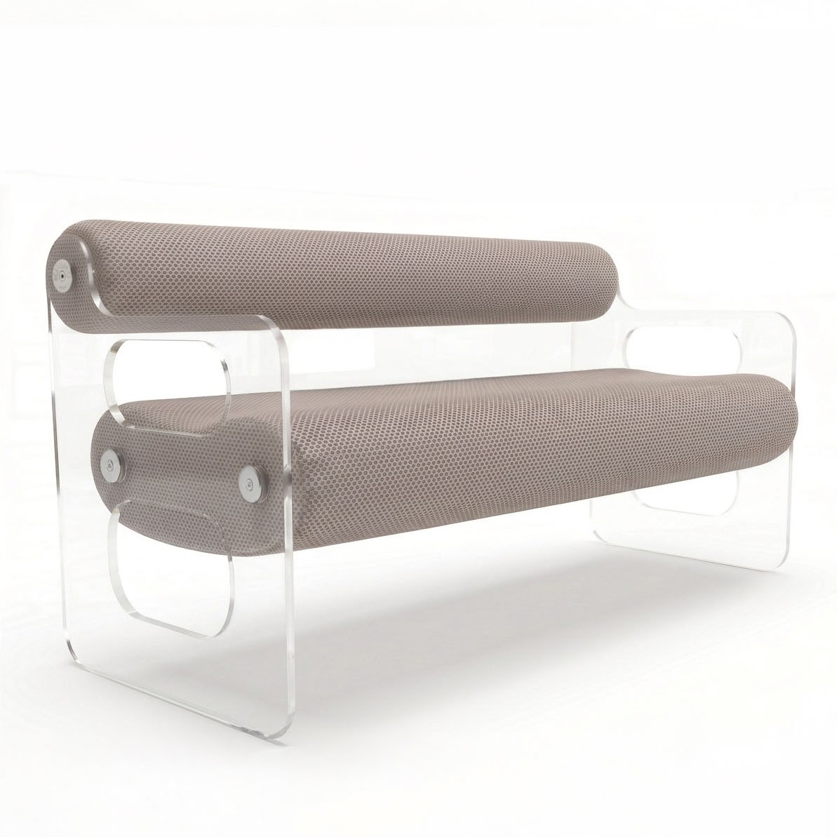 MW04 Designerbank – Version mit 2 Öffnungen – Seitenteile aus gegossenem PMMA, bohnenförmige Sitzfläche aus Schaumstoff