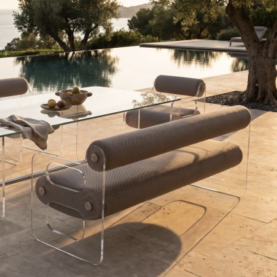 MW04 designer bench – 2 openings version – Cast PMMA panels, bean-shaped foam seat
