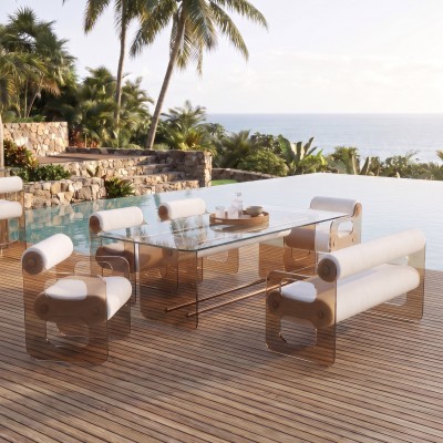 MW04 Designerbank – 2 Öffnungen – Seitenteile aus gegossenem PMMA in Rauchbronze, bohnenförmiger Schaumstoffsitz