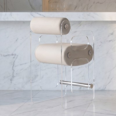 MW04 Design-Barhocker – Seitenteile aus gegossenem PMMA, bohnenförmige Sitzfläche aus Schaumstoff